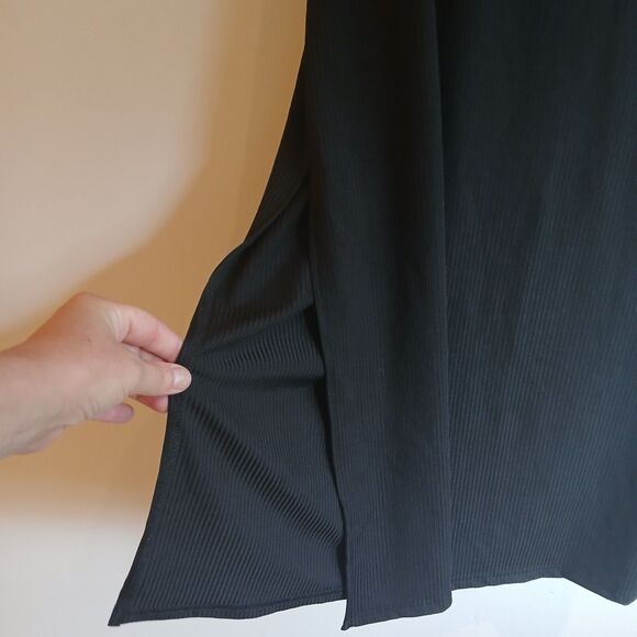 SheIn Black Maxi Skirt Large Pull On Mid Rise Ribbed Slit Casual Goth - Picture 7 of 10